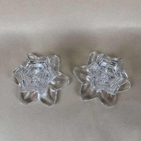 2 MIKASA Clear Crystal Glass Candle Stick Holder Flower Shaped - Picture 3 of 7